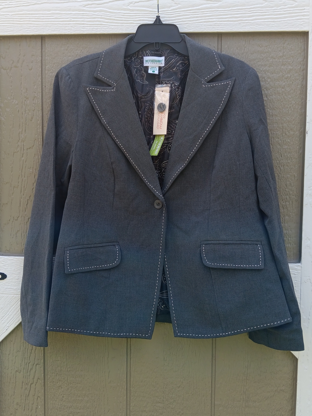 Motherhood Maternity NWT Charcoal Gray Single-Button Tailored Blazer Size L